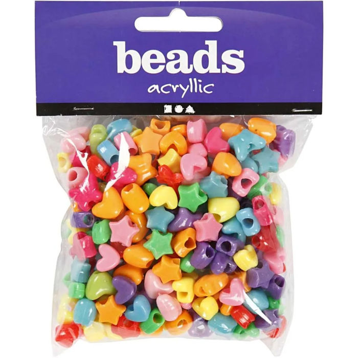 Plastic Beads - Mixed Shapes Hearts/Stars, 65 gr