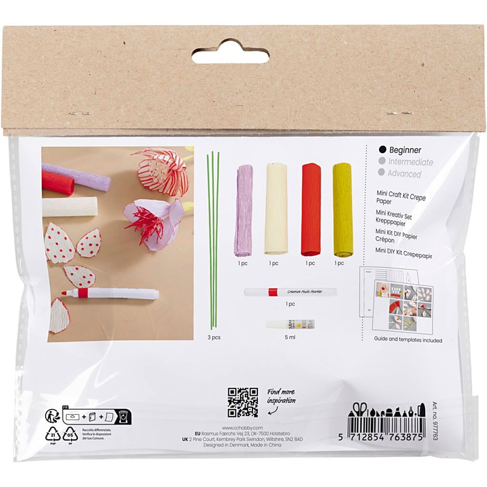 Crepe Paper Mini Kit - Colourful Flowers, 3 pcs