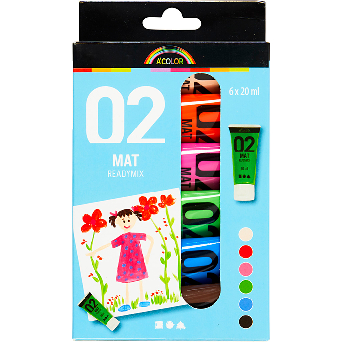 Acrylic Paint 20 ml - Matte, Colours, 6 pcs