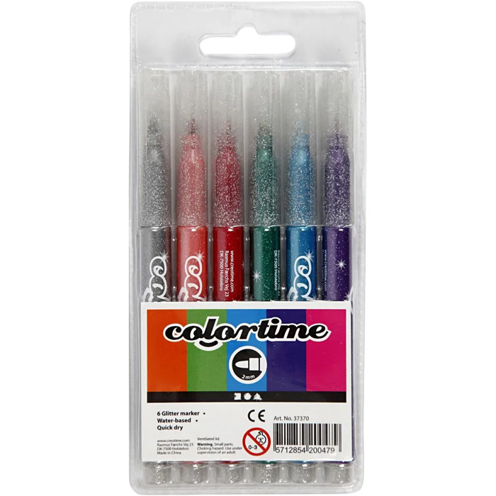 Glitter Markers, 6 pcs