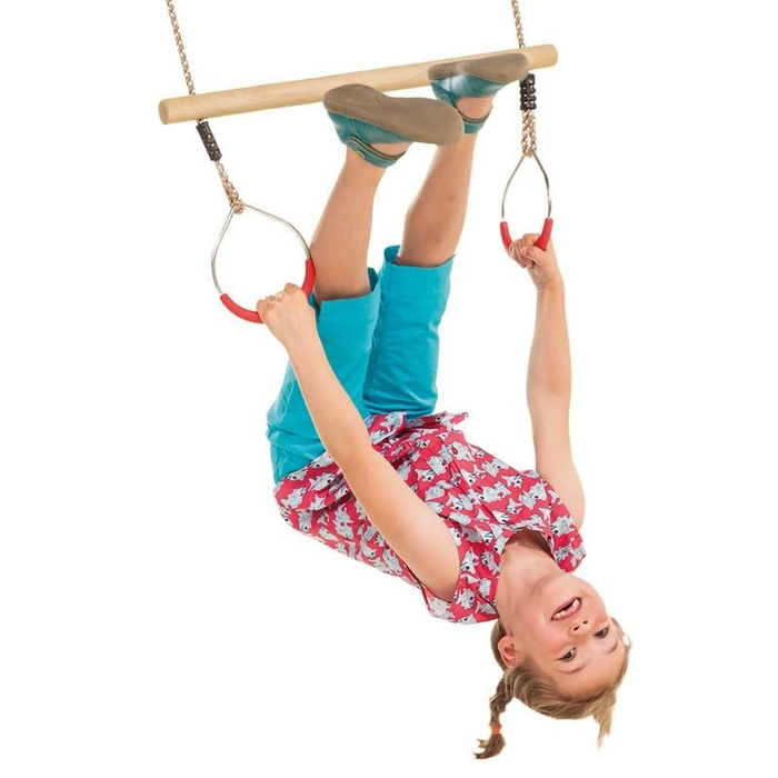 Wooden Trapeze Swing Bar with Rings