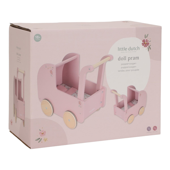 Doll Pram with Bedding - Rose