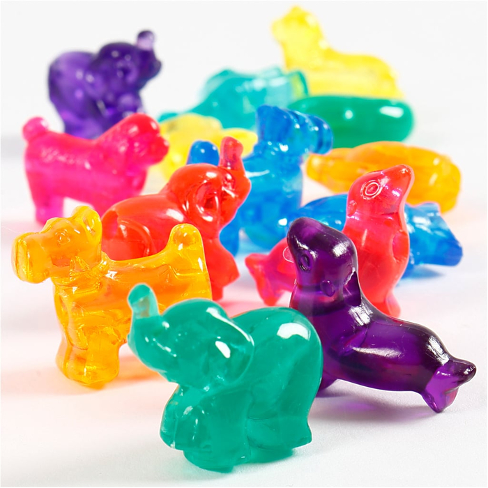 Plastic Beads 55 gr - Mixed Animals, appr. 32 pcs