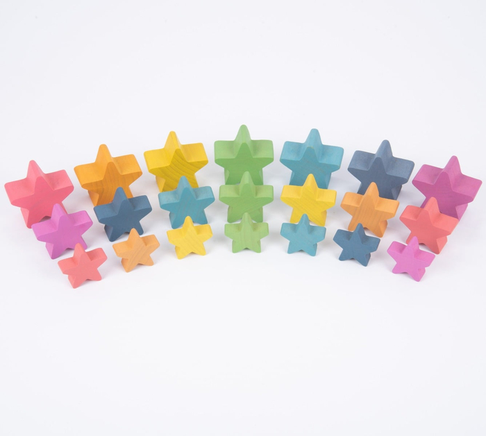 Rainbow Wooden Stars, 21 pcs