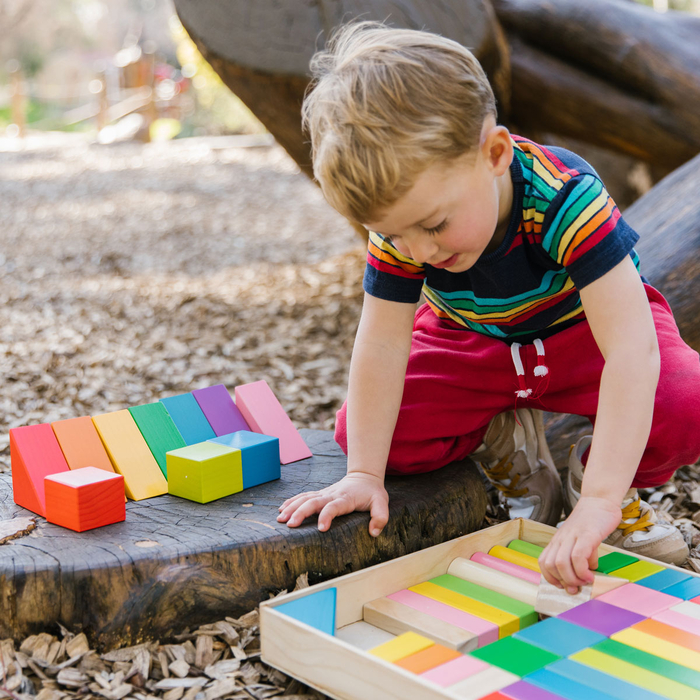 Wooden Blocks - Rainbow Colours, 45 pcs