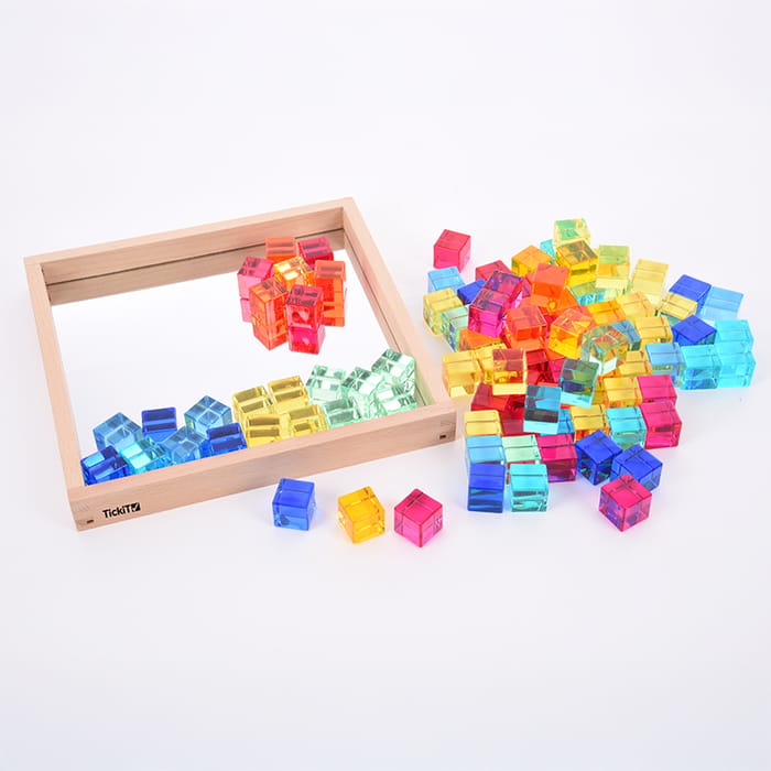 Mirror Tray with Translucent Gem Cubes, 100 pcs