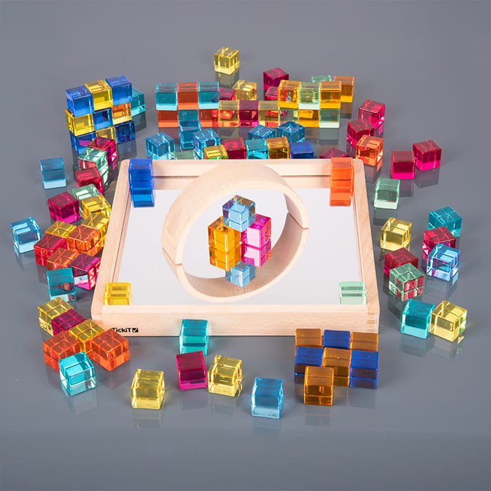 Mirror Tray with Translucent Gem Cubes, 100 pcs