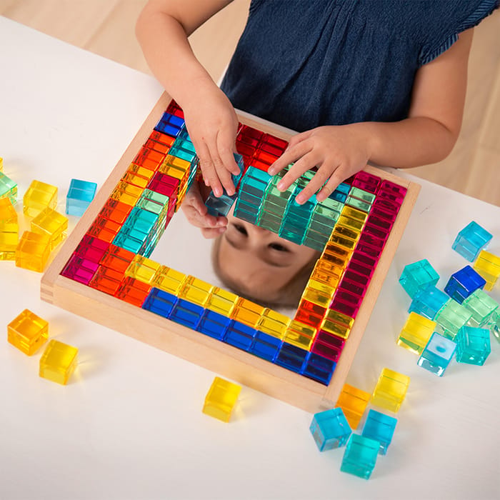 Mirror Tray with Translucent Gem Cubes, 100 pcs