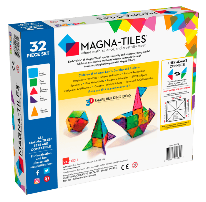 Magna-Tiles | Clear Colours, 32 pcs