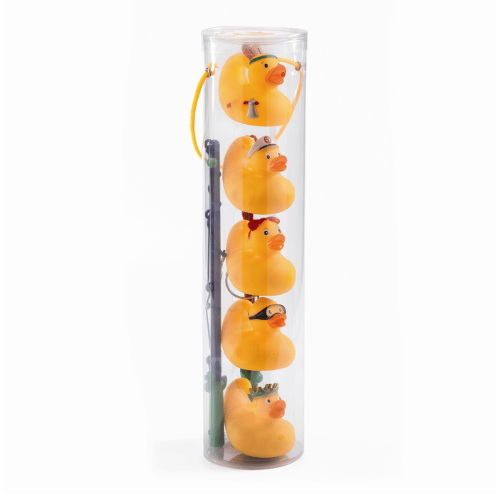 Rubber Ducks 8cm - Yellow, 5 pcs + 2 Fishing Rods