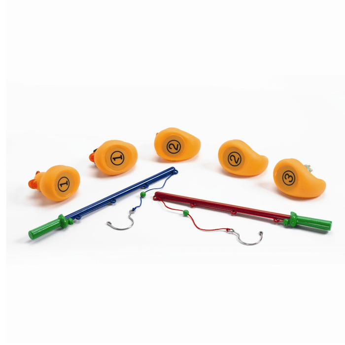Rubber Ducks 8cm - Yellow, 5 pcs + 2 Fishing Rods