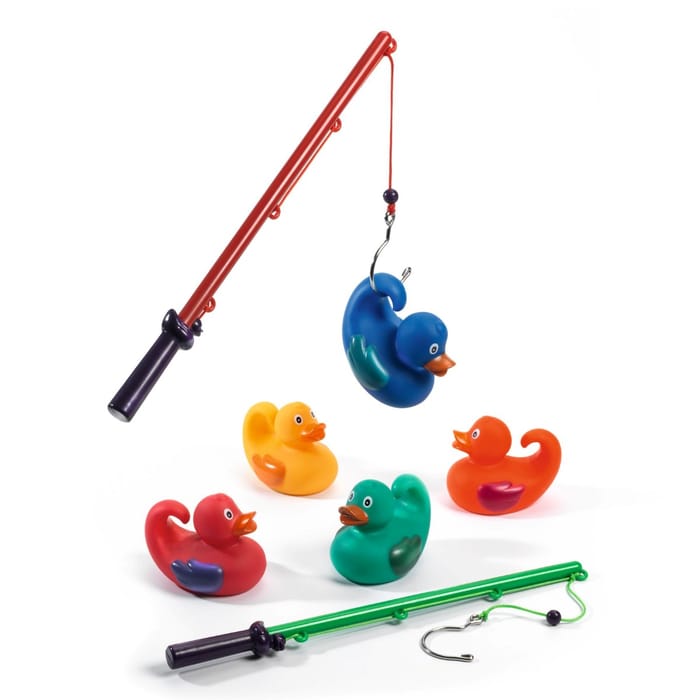 Rubber Ducks 8cm - Classic, 5 pcs + 2 Fishing Rods