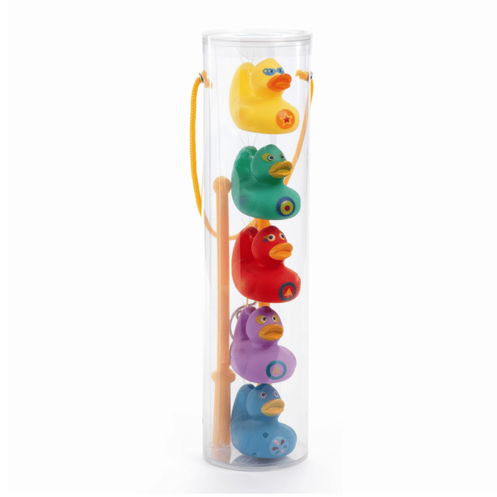 Rubber Ducks 7cm - Rainbow, 5 pcs + 2 Fishing Rods