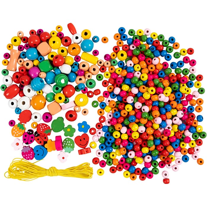 DIY Jewelry Kit w. Wooden Beads - Bright Colours