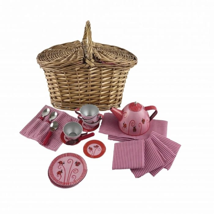 Tea Set in Wicker Basket - Ladybugs
