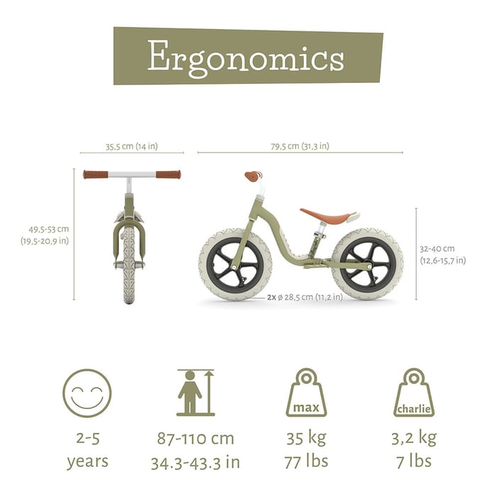 Balance Bike Charlie LUX - Olive (2-5 yrs)