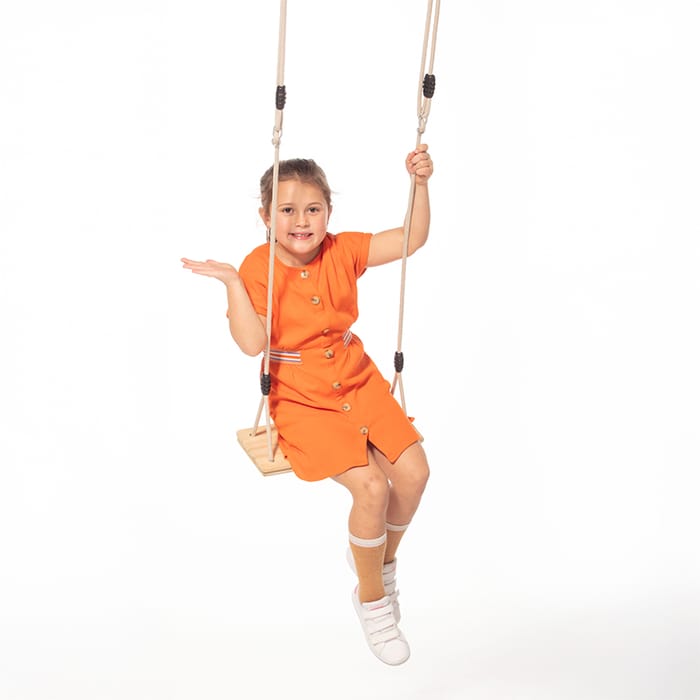 Wooden Swing 44x17.5 cm - 6 m (Beige Rope)