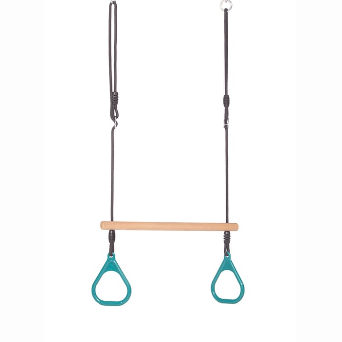 Trapeze Swing with Rings - Turquoise (Black Rope)