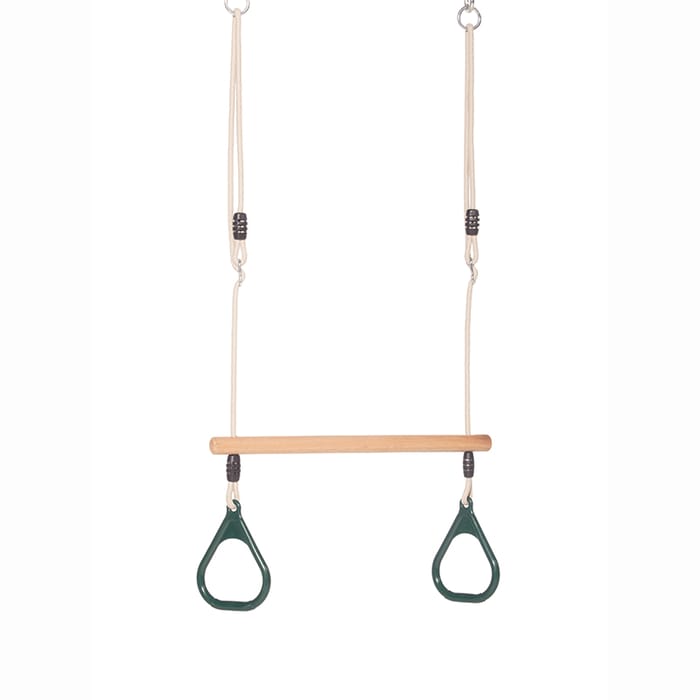 Trapeze Swing with Rings - Dark Green (Beige Rope)