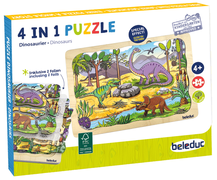 4-in-1 Puzzle with 45 pcs - Dinosaurs