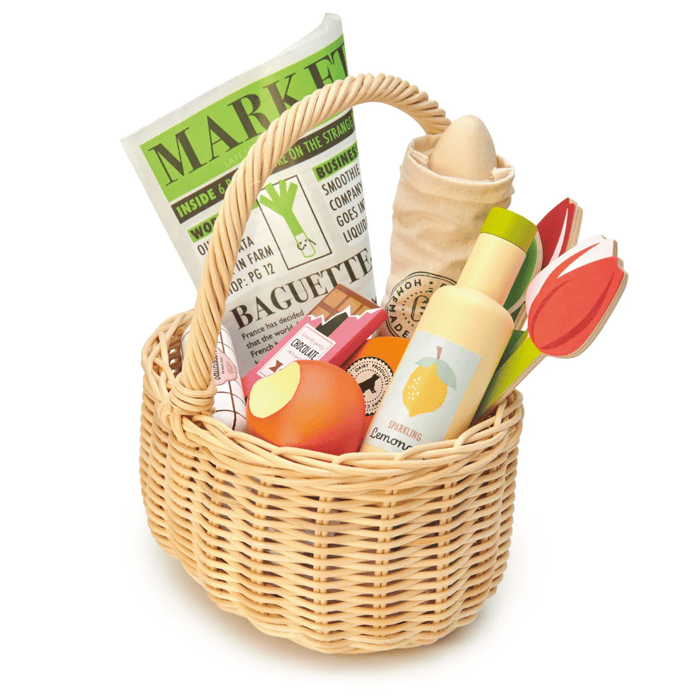 Play Food - Wicker Shopping Basket with Groceries