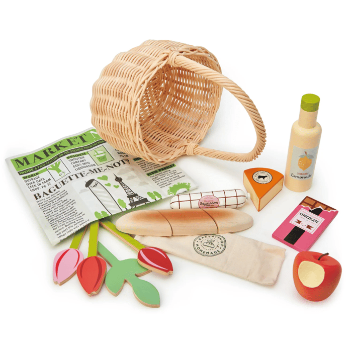 Play Food - Wicker Shopping Basket with Groceries