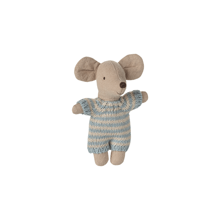 Maileg Baby Mouse in Carry Cot - Blue