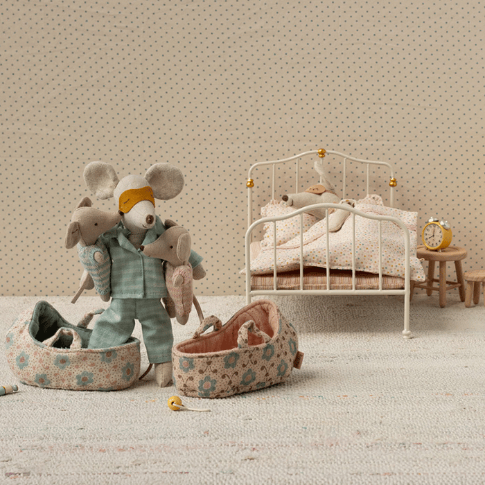 Maileg Baby Mouse in Carry Cot - Blue