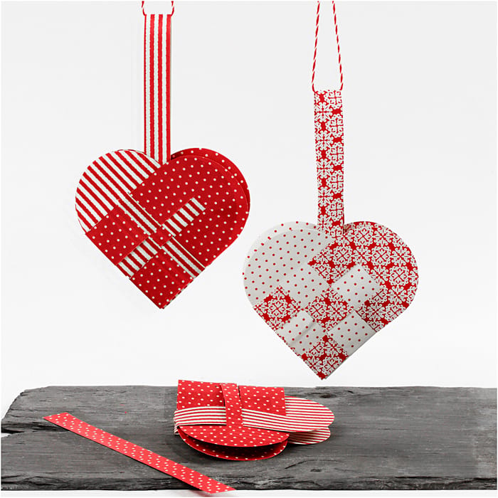 DIY Woven Paper Hearts - Red/White, 8 pcs