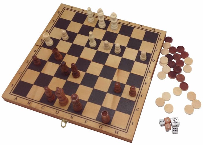3-in-1 Wooden Board Game in Folding Case