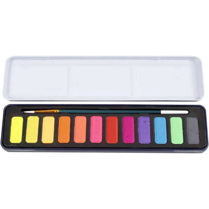 Watercolour Set incl. Brush - Pastel, 12 Colours