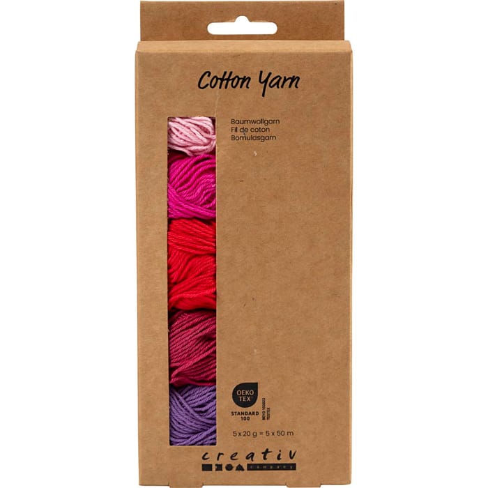 Cotton Yarn - Pink & Purple, 5 x 50 m