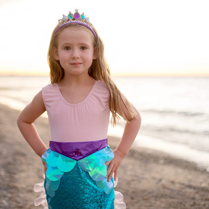 Mermaid Tail Skirt & Headband - Blue, Size 4-6 yrs