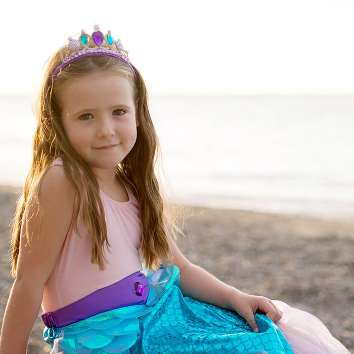 Mermaid Tail Skirt & Headband - Blue, Size 4-6 yrs