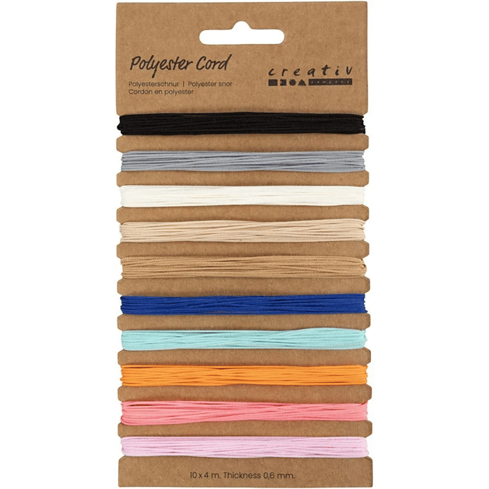 Polyester Cord Ø0.6 mm - Assorted Colours, 10 pcs