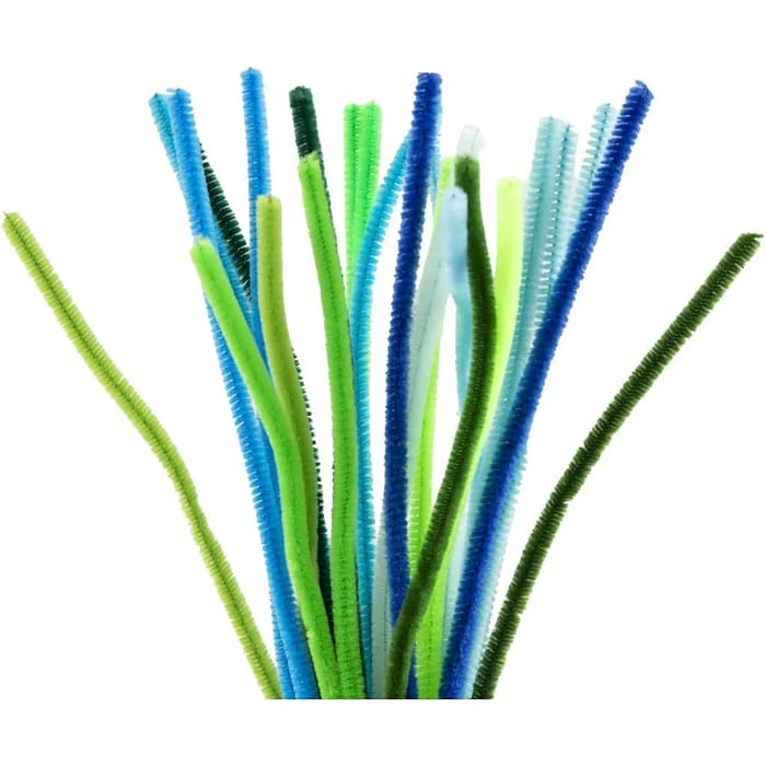 Chenille Pipe Cleaners Ø6 mm - Blue/Green, 25 pcs