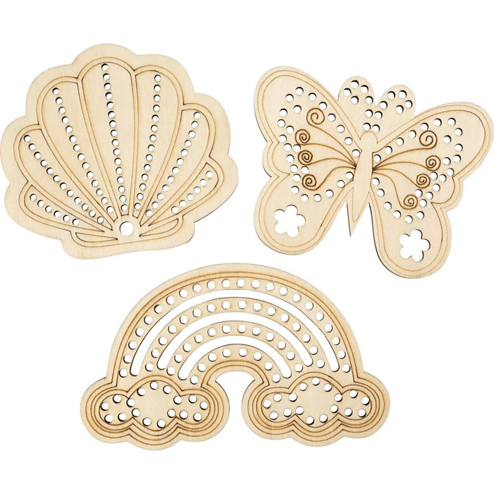 DIY Decoration - Wooden Lacing Shapes, 6 pcs