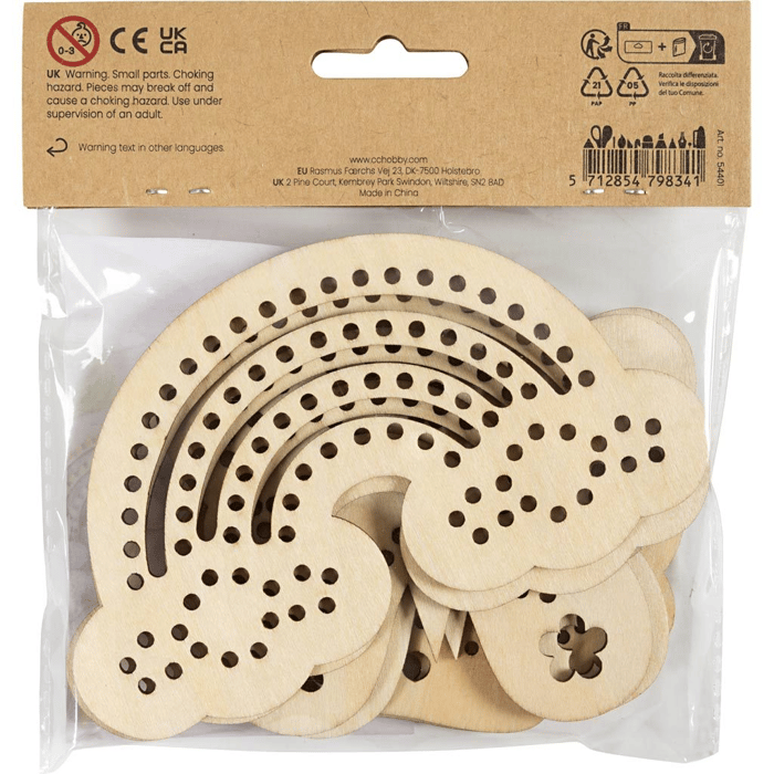 DIY Decoration - Wooden Lacing Shapes, 6 pcs