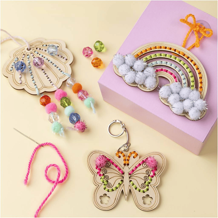 DIY Decoration - Wooden Lacing Shapes, 6 pcs