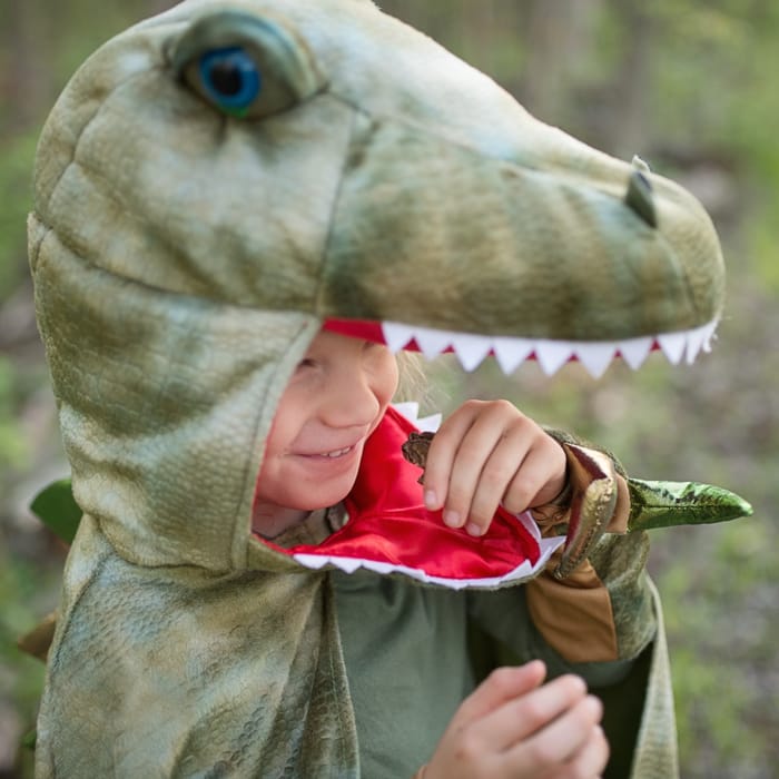 T-Rex Cape with Claws - Green, 4-6 yrs