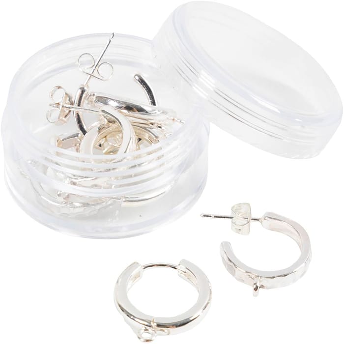 Hoop Earrings w. Ring - Silver Plated, 2x2 pairs