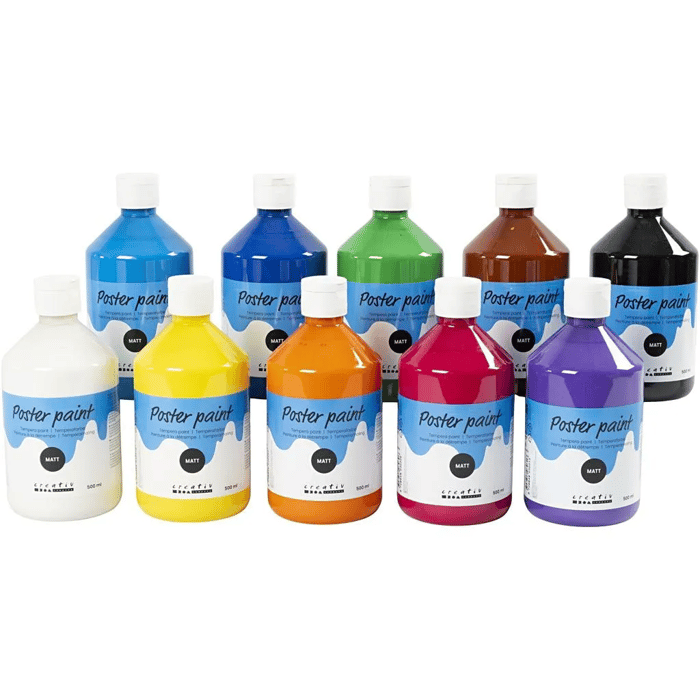 Tempera Paint 10 x 500 ml - Matte, Basic Colours