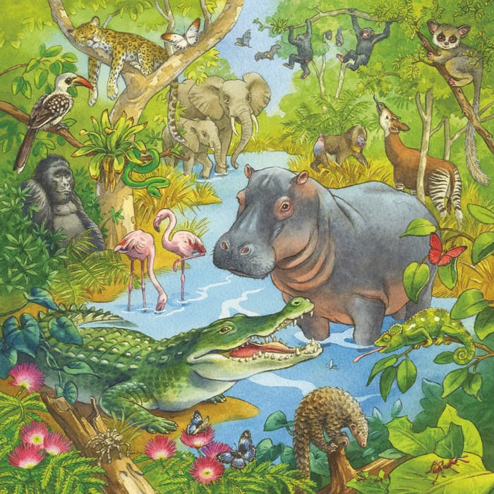 Puzzle with 3 x 49 pcs - Jungle