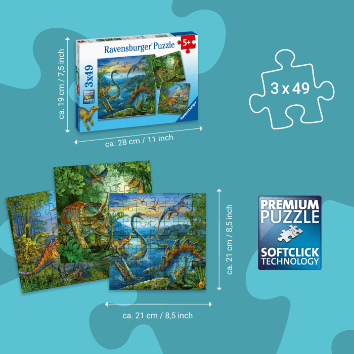Puzzle with 3 x 49 pcs - Dinosaurs