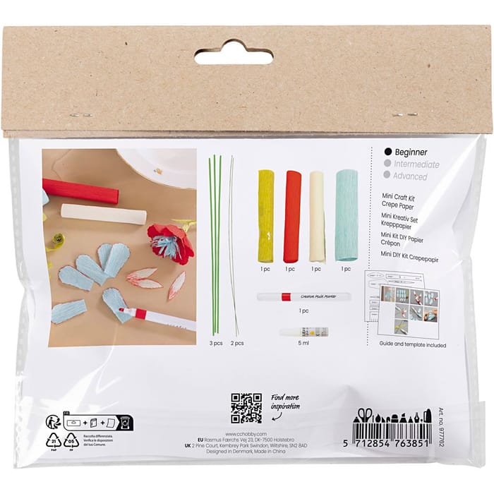 Crepe Paper Mini Kit - Colourful Flowers, 5 pcs