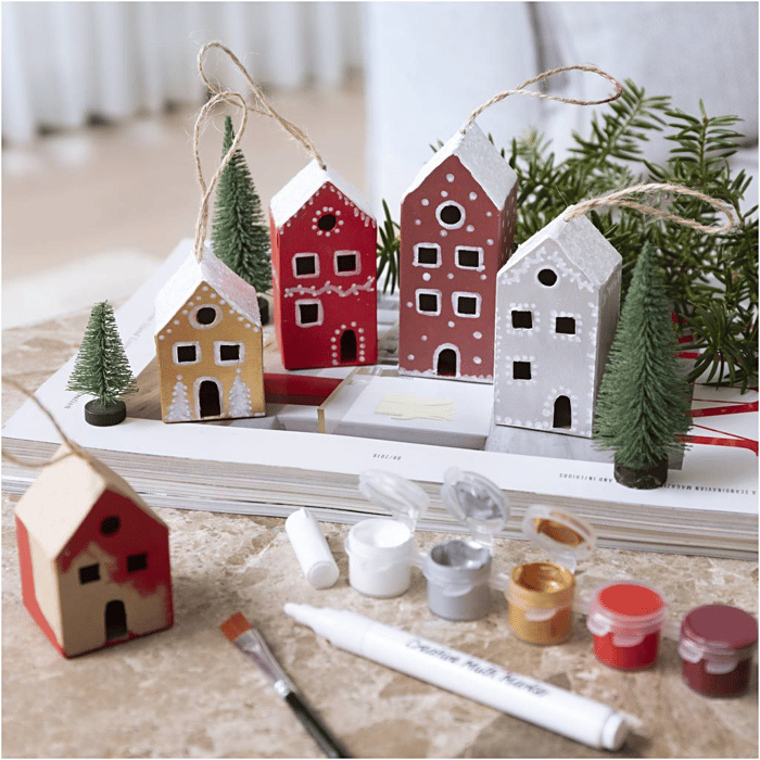 DIY Christmas Ornaments - Christmas Houses, 5 pcs