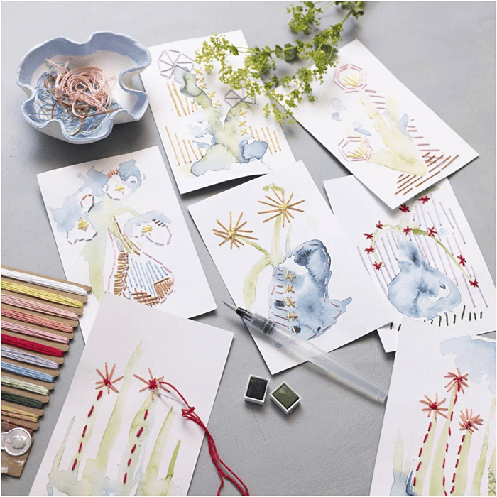 DIY Embroidery & Painting Kit - Cards, 6 pcs