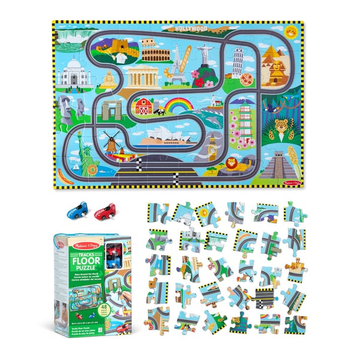 Floor Puzzle - Around the World w. 2 Cars, 48 pcs