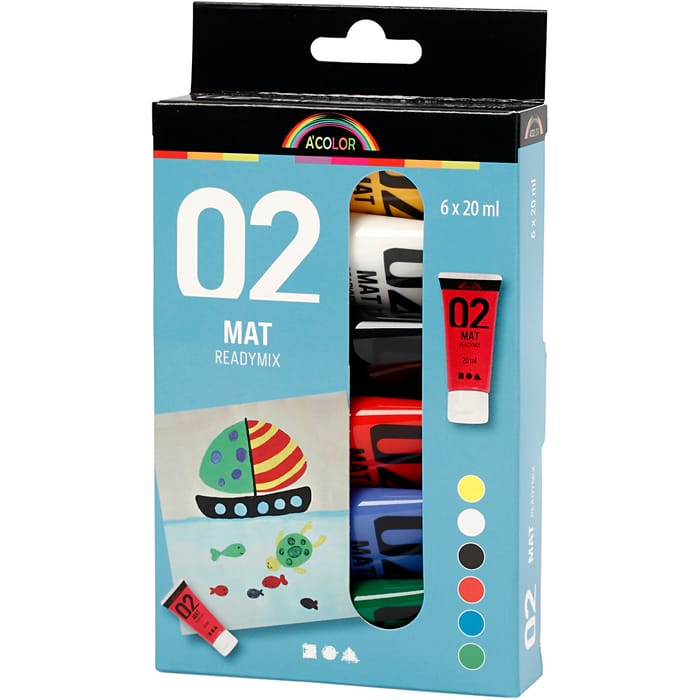 Acrylic Paint 20 ml - Matte, Basic Colours, 6 pcs
