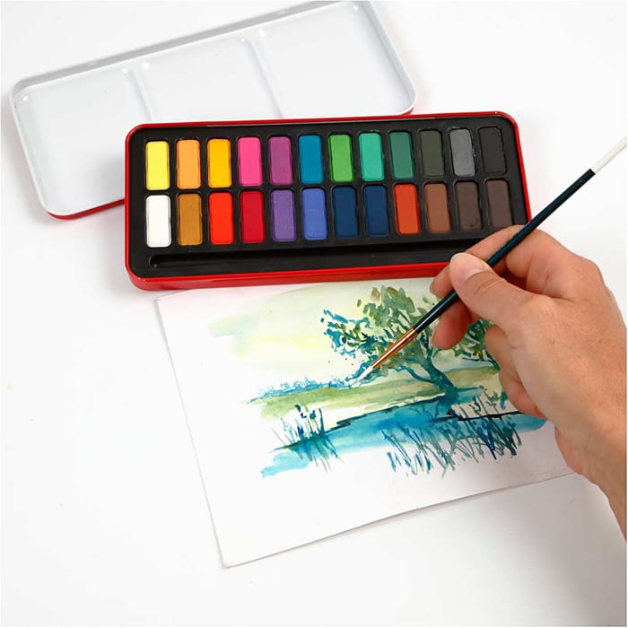 Watercolour Set incl. Brush, 24 Colours